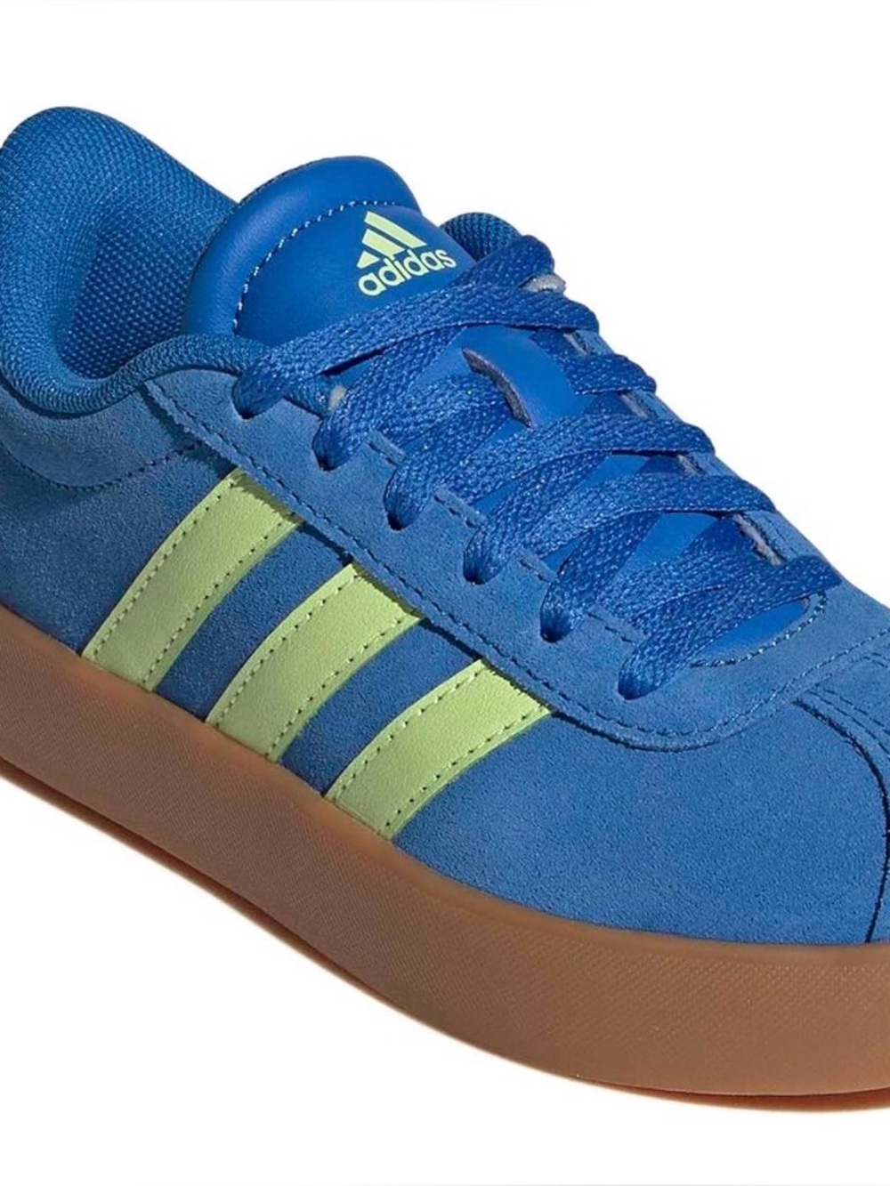 Adidas Bright Blue Suede Sneakers with Lime Accent. VL COURT 3.0